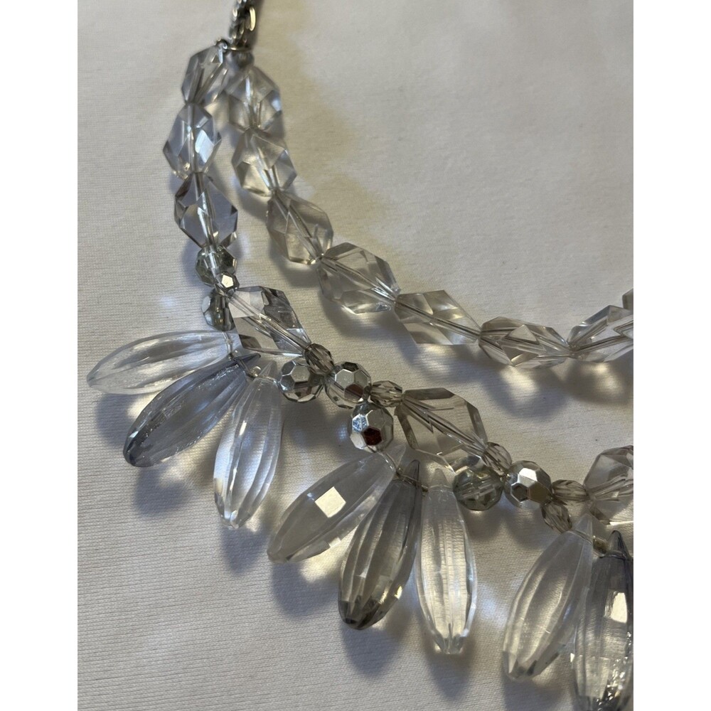 LOFT VINTAGE CHUNKY Double Chain Clear Acrylic Bead Necklace Silver Tone 18” - Picture 4 of 10